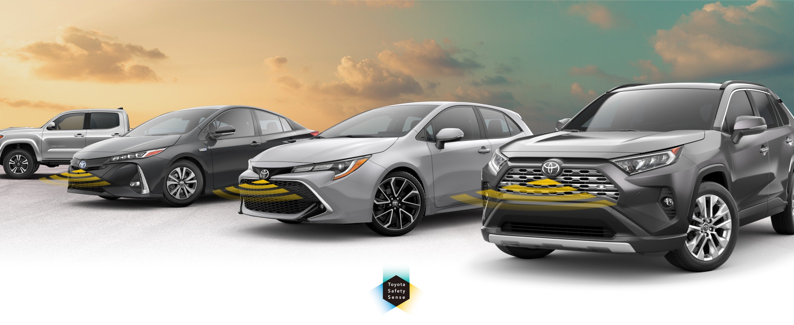 Toyota Safety Sense: Designed for Safety. Options shown on Toyota models including RAV4, Tacoma, and Camry, available now at Rothbard Toyota in Derwood MD.